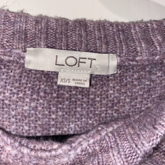 LOFT Wool Sweater Poncho XS/S Purple Pullover Crew Cable Knit Cape Fall Winter - Picture 4 of 8